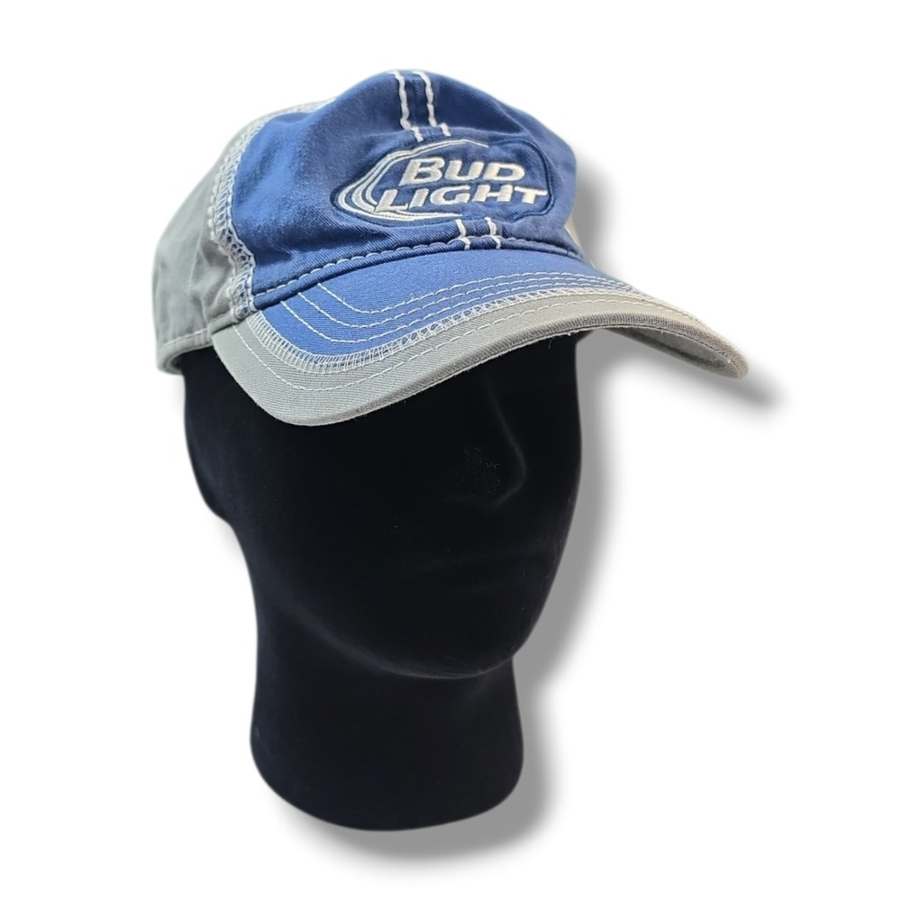 Bud Light Gray/Blue Cap Hat Adjustable 100% Cotton Embroidered Strap Back